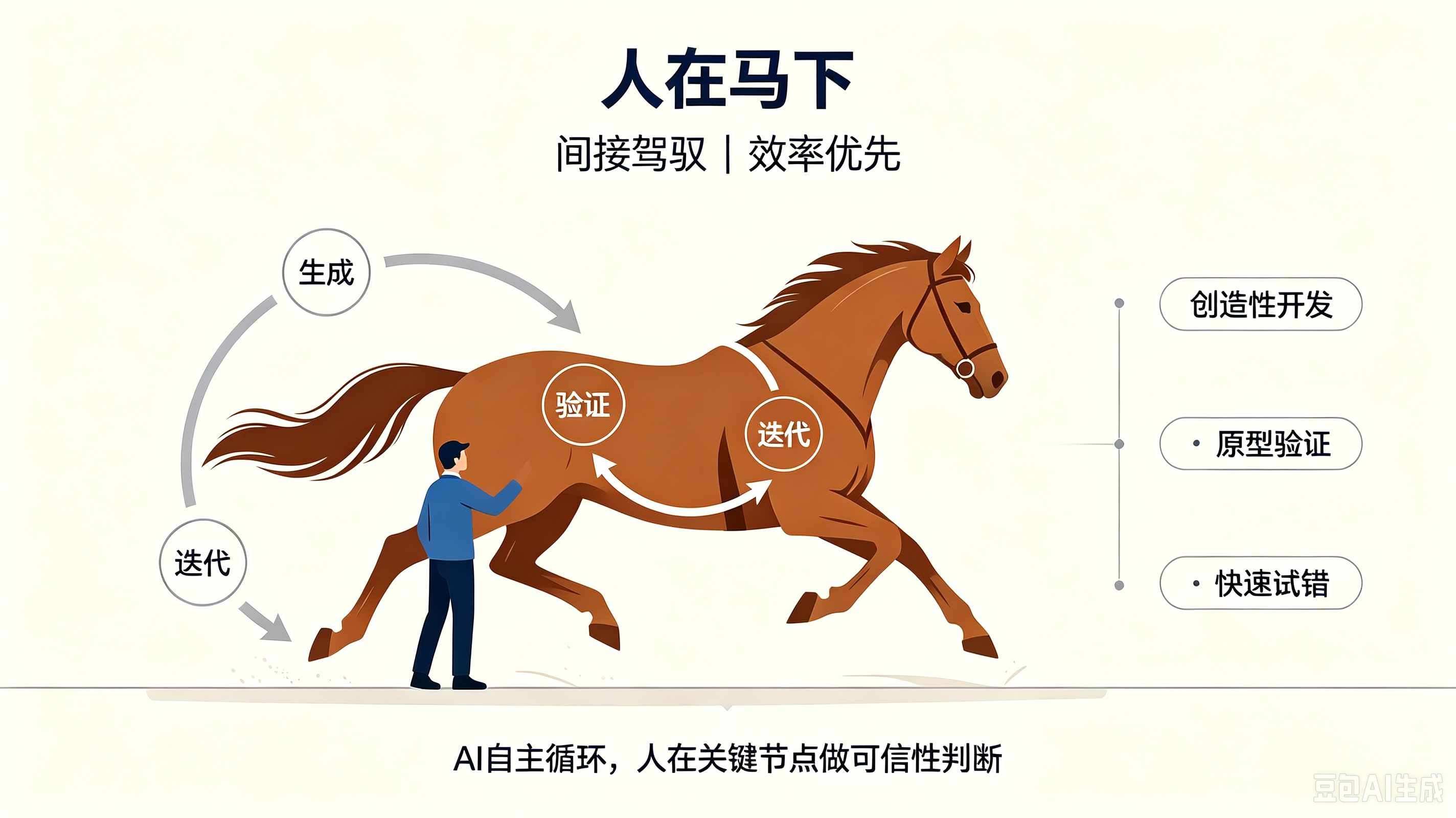 人在马下：间接驾驭，AI自主循环，人在关键节点做可信性判断